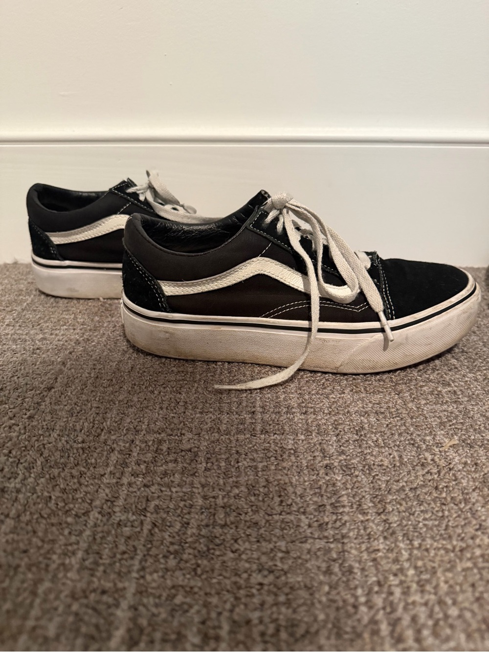 Vans Platform Black and White Low-Top Skate Sneakers